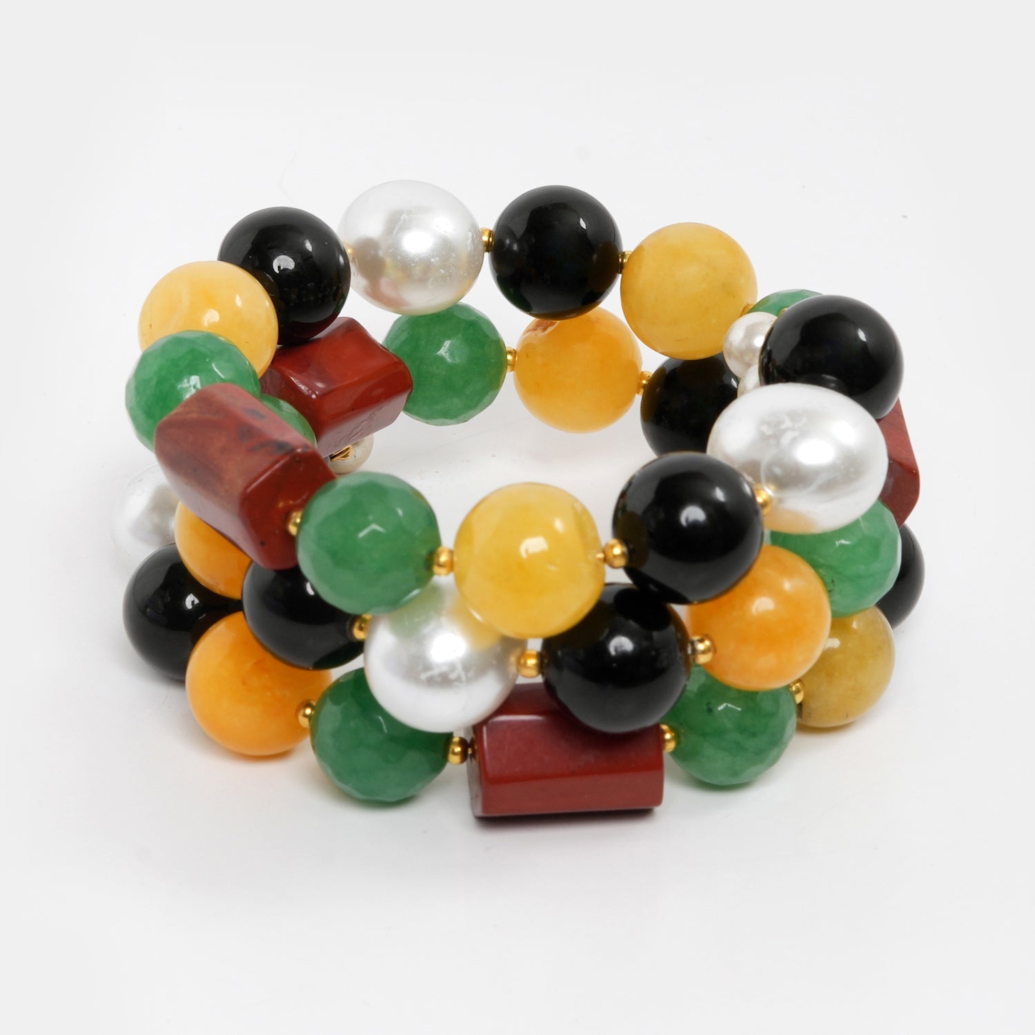 Eykaa Black Obsidian, Red Jasper, Green Jade, Yellow Jade, And Korean Pearl Bracelet On A White Background.

Eykaa
stone jewellery
womens jewellery
earing for women
bracelet for women
necklace for women
jewellery stores