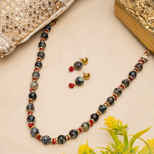 EYKAA AGATE AND CORAL NECKLACE WITH EARRINGS