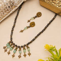 EYKAA PYRITE AND GREEN AGATE NECKLACE WITH EARRINGS