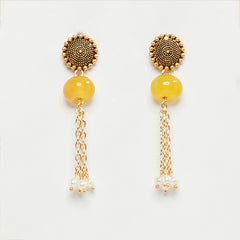 EYKAA YELLOW AGATE WITH FRESHWATER PEARL EARRINGS