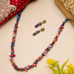 EYKAA LAPIS LAZULI AND CORAL NECKLACE WITH EARRINGS