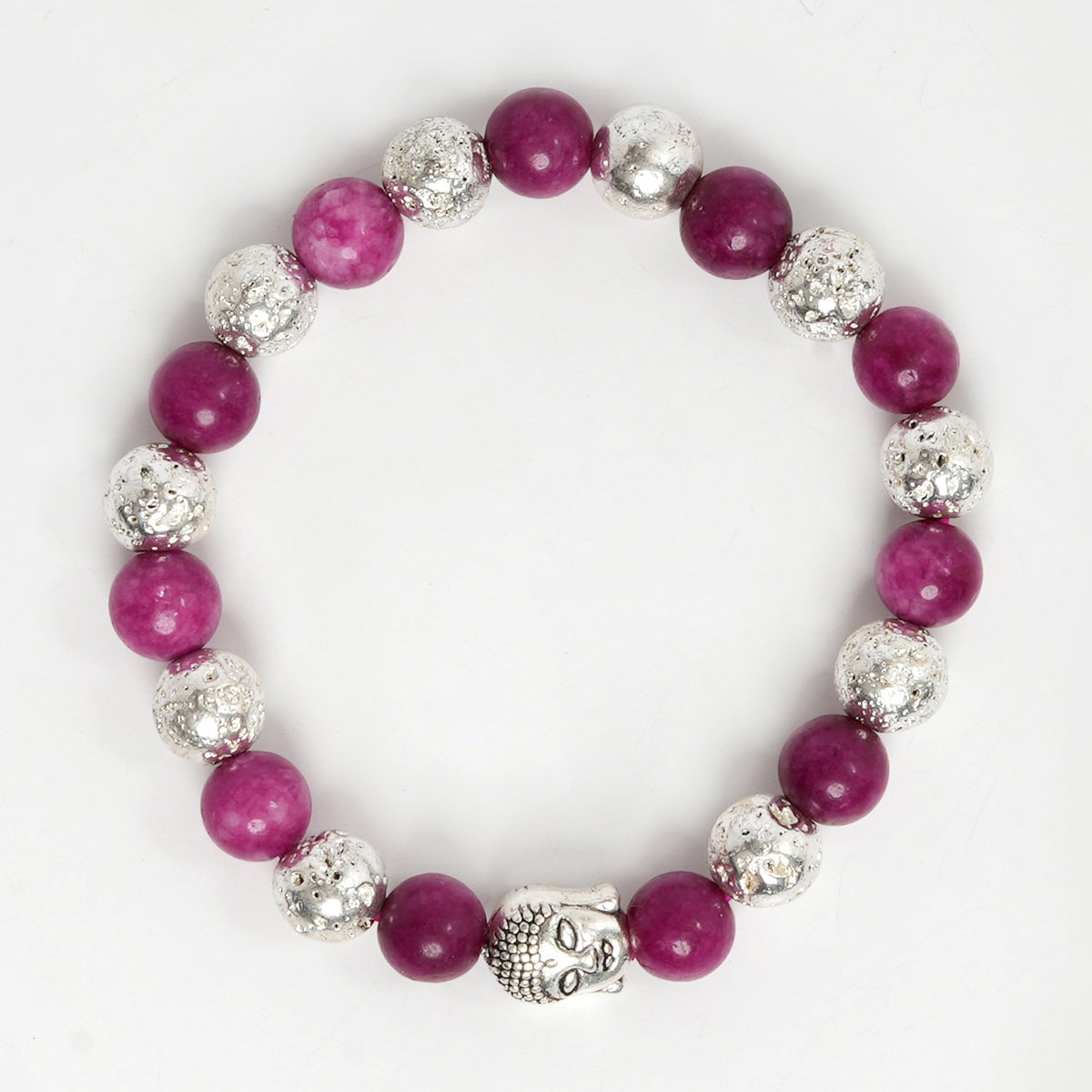 Eykaa brand bracelet that feature silver lava and jade semi precious stone with silver charms on white background