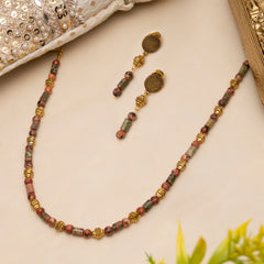 EYKAA UNAKITE AND DALMENTIAN NECKLACE WITH EARRINGS