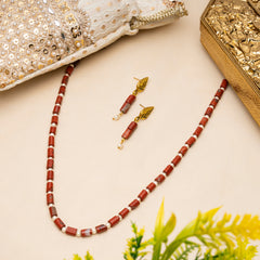 EYKAA RED JASPER AND SHELL PEARLS NECKLACE WITH EARRINGS