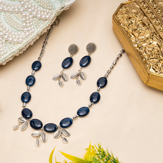 EYKAA BLUE AGATE NECKLACE WITH  EARRINGS