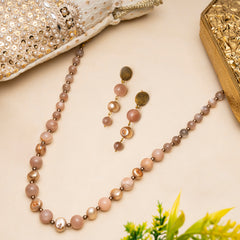 EYKAA PEACH MOONSTONE, FRESHWATER PEARL AND SHELL PEARL NECKLACE WITH EARRINGS