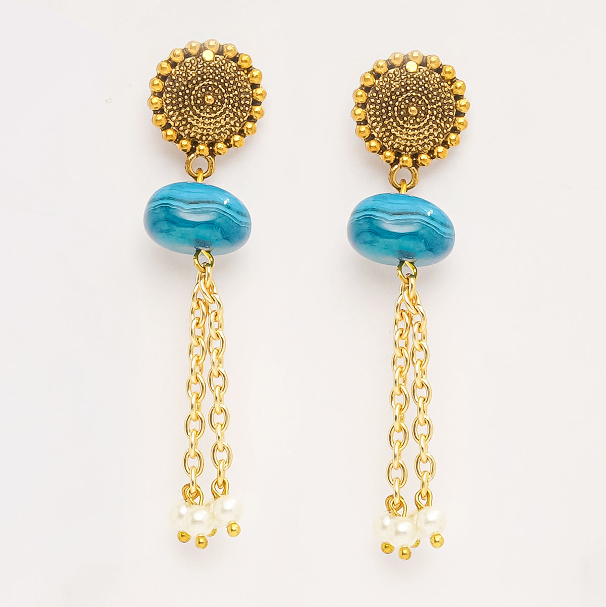 Eykaa Elegance : Blue Agate & Freshwater Pearl Earrings