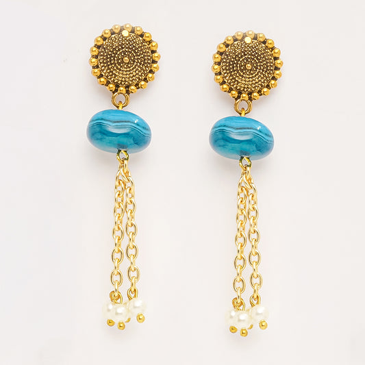 Eykaa Elegance : Blue Agate & Freshwater Pearl Earrings