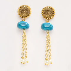 Eykaa Elegance : Blue Agate & Freshwater Pearl Earrings
