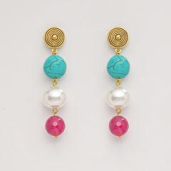 EYKAA FIROZA, MAROON JADE AND KOREAN PEARL BALL EARRINGS