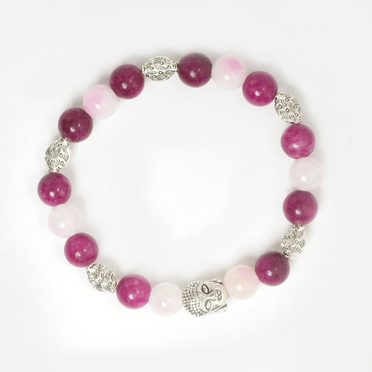 MAROON JADE WITH SLIVER CHARMS AND SLIVER PANDENT BRACELET