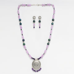 EYKAA PURPLE FACETED JADE AND AZURITE NECKLACE WITH EARRINGS