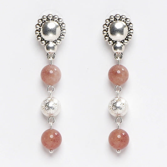 EYKAA STRAWBERRY QUARTZ SILVER LAVA EARRINGS