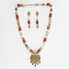 EYKAA AGATE AND RED JASPER NECKLACE WITH EARRINGS