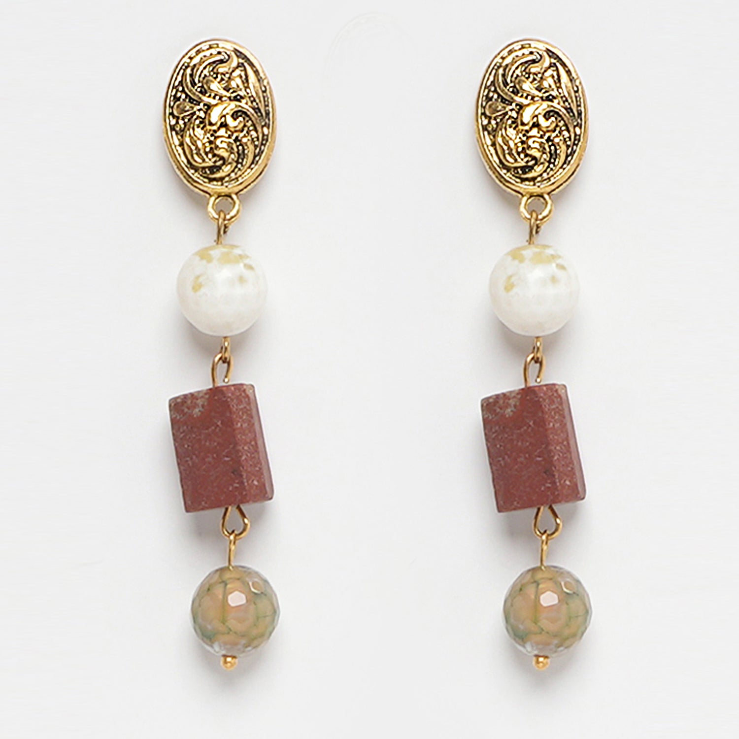 AGATE, RED JESPER WITH GOLDEN PENDANT TIGER EYE EARRINGS