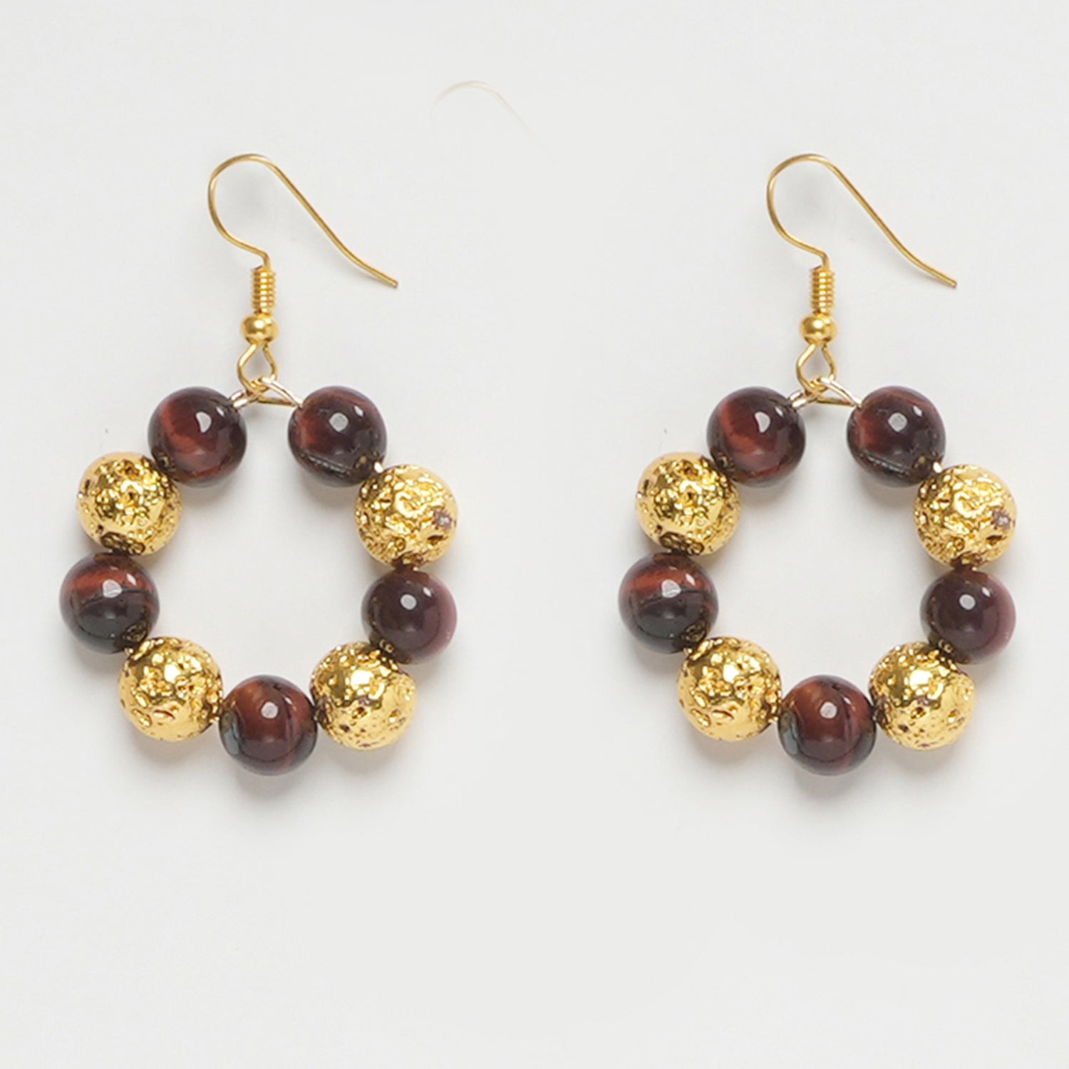 RED TIGER EYE AND GOLDEN LAVA AND TIGER EYE EARRINGS