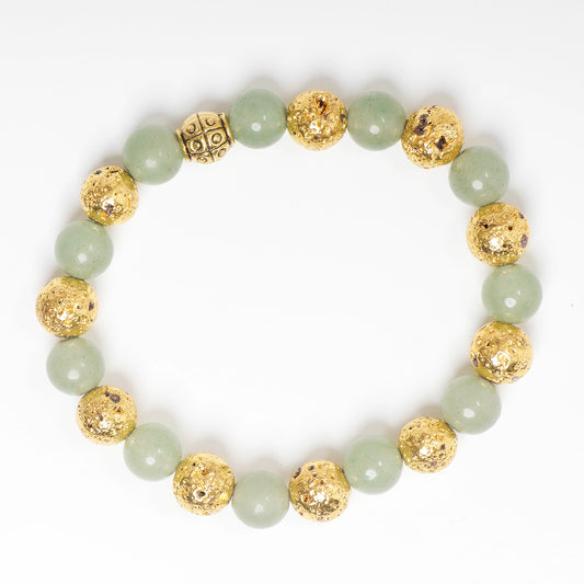 EYKAA GREEN AVENTURINE AND GOLDEN LAVA BRACELET