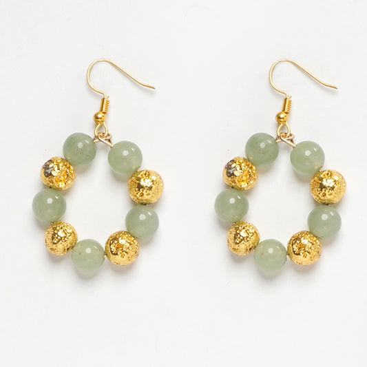 EYKAA GREEN AVENTURINE AND GOLDEN LAVA EARRINGS