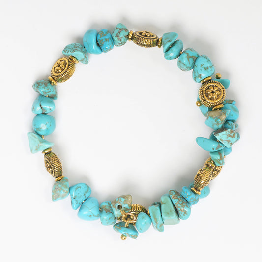 Eykaa Glorious Waves: Uncut Firoza & Golden Pendant Bracelet