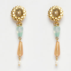 EYKAA AMAZONITE, ORANGE AVENTURINE, CARNELIAN AND SHELL PEARL EARRINGS