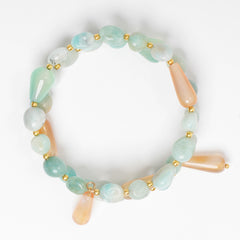 EYKAA AMAZONITE, ORANGE AVENTURINE, CARNELIAN AND SHELL PEARL BRACELET