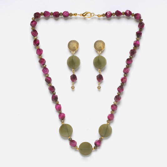 EYKAA PINK TIGER EYE AND AGATE NECKLACE WITH EARRINGS