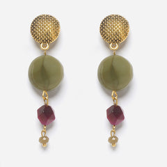 EYKAA PINK BASKET STONE AND TIGER EYE AND AGATE EARRINGS