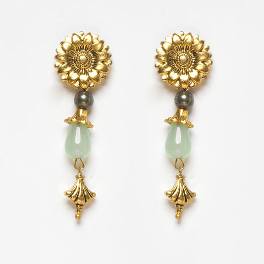 PYRITE WITH GREEN AGATE EARRINGS