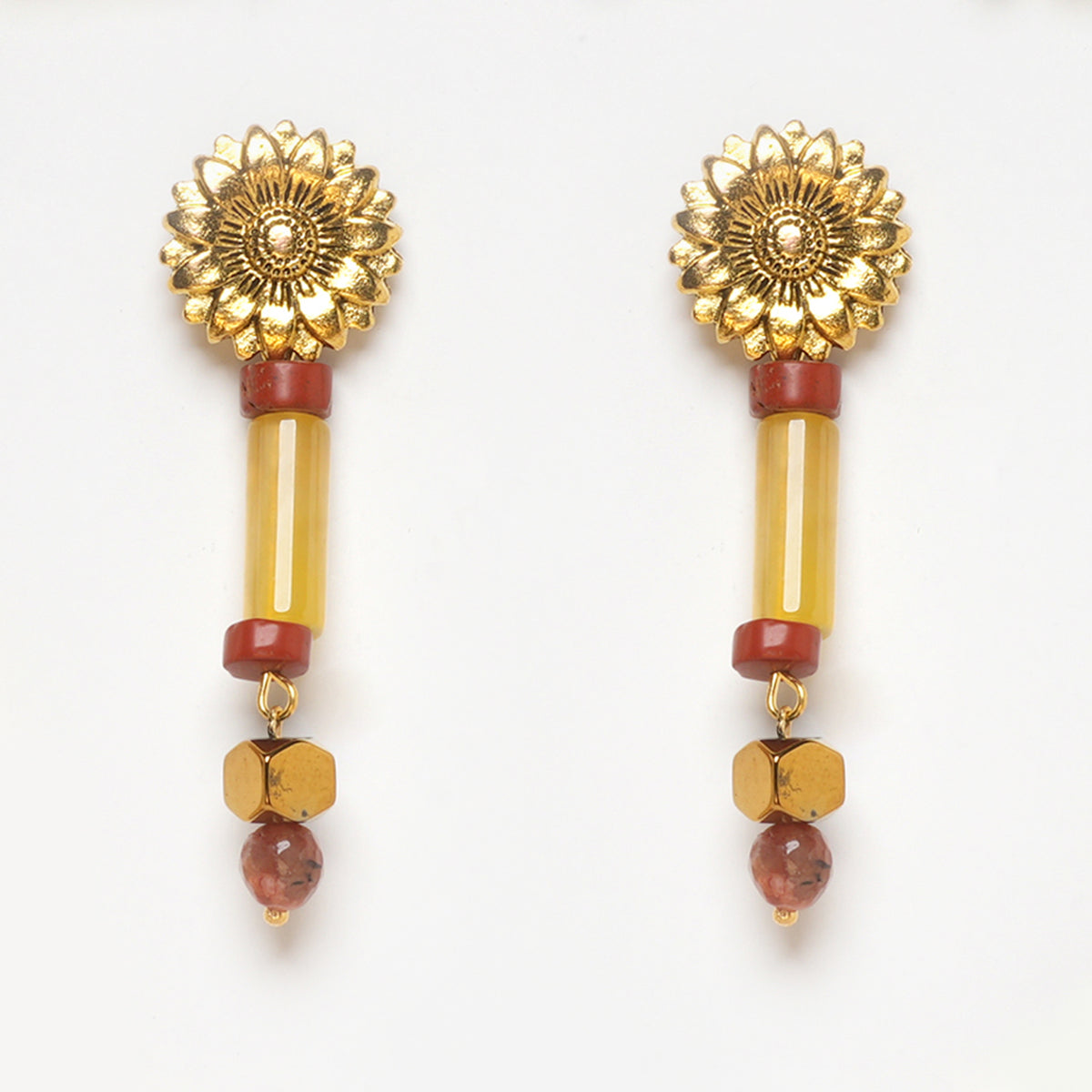 EYKAA RED JASPER, GOLDEN HEMATITE AND YELLOW AGATE EARRINGS