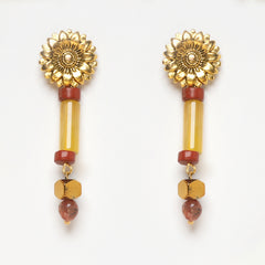 EYKAA RED JASPER, GOLDEN HEMATITE AND YELLOW AGATE EARRINGS