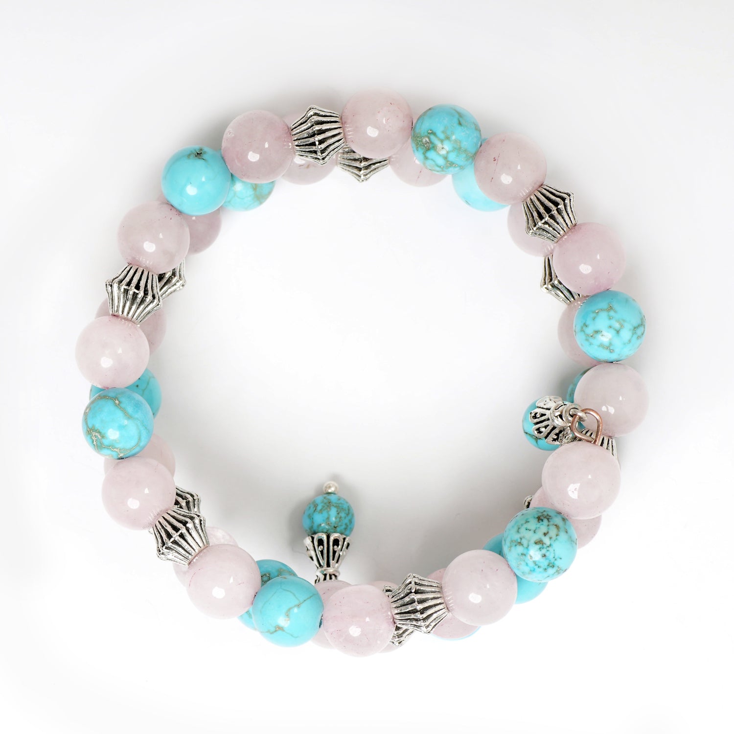 EYKAA FIROZA AND ROSE QUARTZ STONE BRACELET