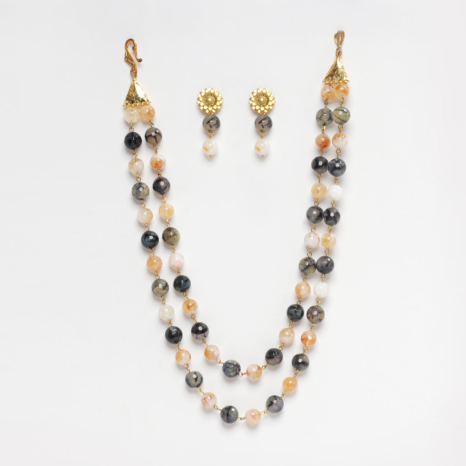 CETIRIZINE STONE AND AGATE EARRINGS AND NECKLACE