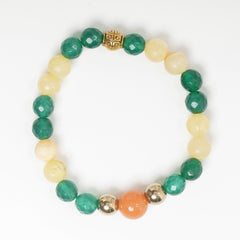 FACETED GREEN JADE, YELLOW CALCITE, ORANGE AVENTURINE, AND GOLDEN HEMATITE BRACELET