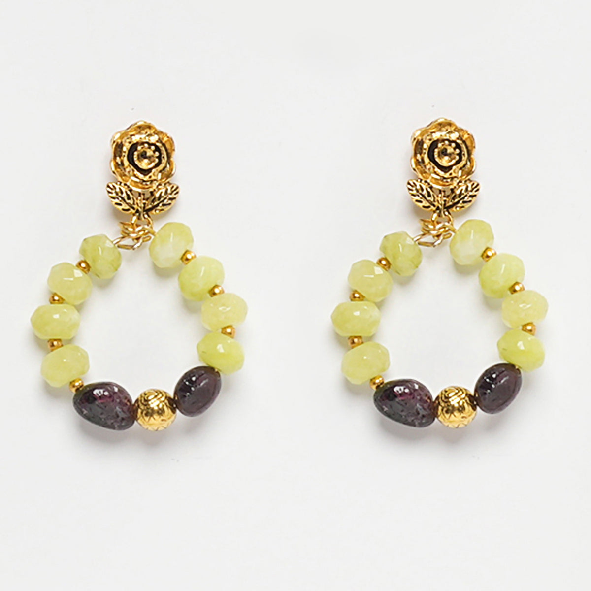 EYKAA GREEN JADE AND GARNET EARRINGS