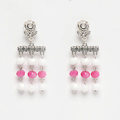 EYKAA PINK AND WHITE JADE EARRINGS