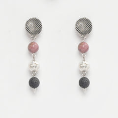 EYKAA RHODONITE, SILVER LAVA, AND LAVA EARRINGS