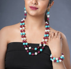 Girl Model Wearing Eykaa Firoza And Maroon Jade With Korean Pearl Ball Layered Necklace With Earrings And A Bracelet.

Eykaa
stone jewellery
womens jewellery
earing for women
bracelet for women
necklace for women
jewellery stores
