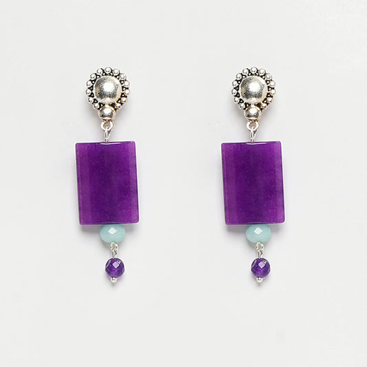 EYKAA PURPLE JADE AND BLUE JADE AGATE EARRINGS