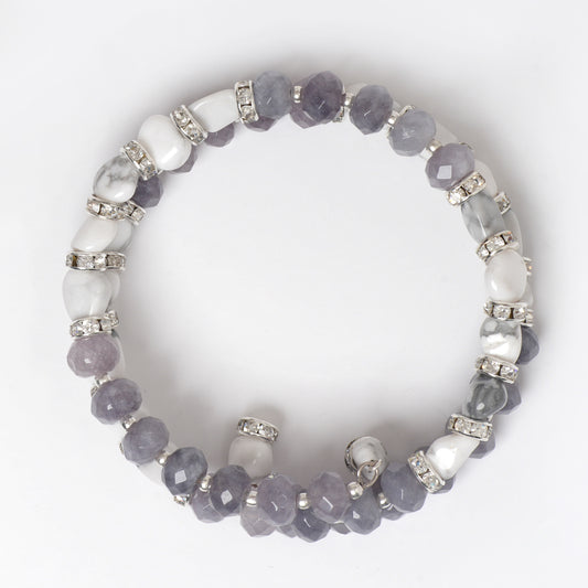 EYKAA WHITE HOWLITE WITH GREY JADE FREE SIZE BRACELET