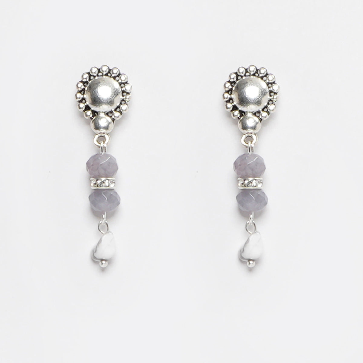 EYKAA WHITE HOWLITE WITH GREY JADE EARRINGS