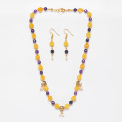 EYKAA AGATE AND SHELL PEARL NECKLACE WITH EARRINGS