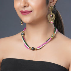 Girl Model Wearing Eykaa Jade With Agate And Shell Pearl Necklace With Earrings.