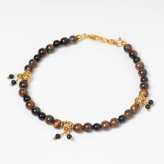 EYKAA TIGER WITH BLACK ONYX AND GOLDEN SPACER  BEADS ANKLET