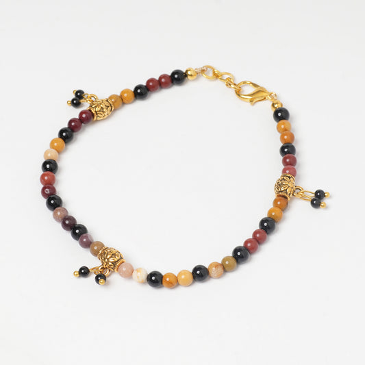 EYKAA MOAKITE, BLACK ONYX AND GOLDEN SPACER BEADS ANKLET
