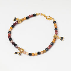 EYKAA MOAKITE, BLACK ONYX AND GOLDEN SPACER BEADS ANKLET