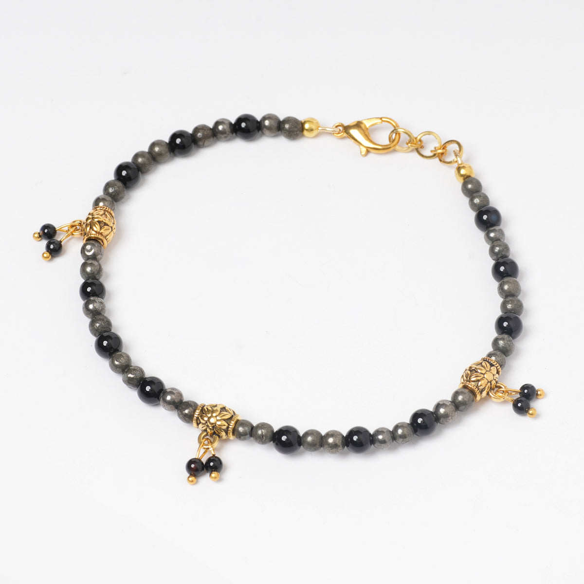 EYKAA PYRITE AND BLACK ONYX ANKLET