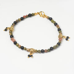 EYKAA UNAKITE WITH BLACK ONYX AND GOLDEN SPACER BEADS ANKLET