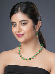 EYKAA GREEN JADE, SHELL PEARLS AND GOLDEN BEADS NECKLACE WITH EARRINGS