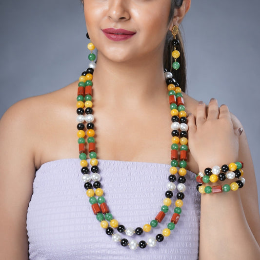 Girl Model Wearing Eykaa Black Obsidian, Red Jasper, Green Jade, Yellow Jade, And Korean Pearl Necklace With Earrings And Bracelet.

Eykaa
stone jewellery
womens jewellery
earing for women
bracelet for women
necklace for women
jewellery stores