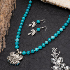 EYKAA LIGHT BLUE JADE NECKLACE WITH EARRINGS